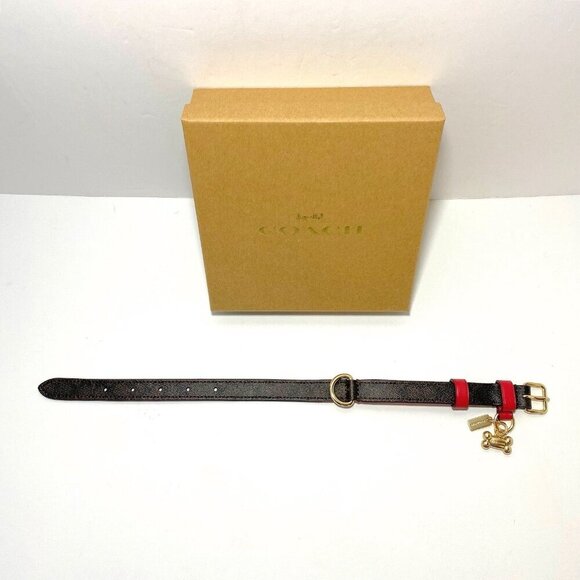 Coach Small Dog Collar Brown Red Signature C Includes an Apple AirTag Tracker - Picture 6 of 11